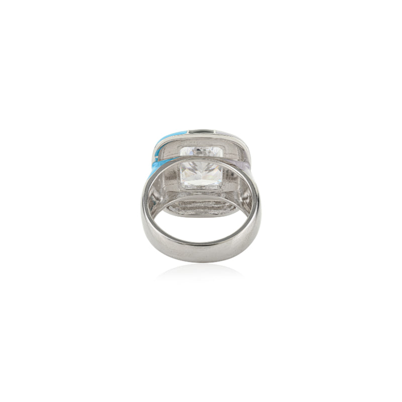 Vibrant Enamel and Solitaire CZ Silver Bold Look Ring