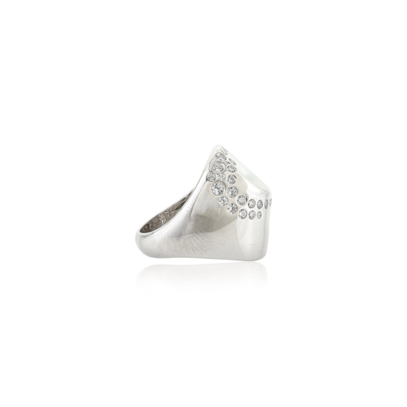 White CZ Studded Chunky Ring in Silver