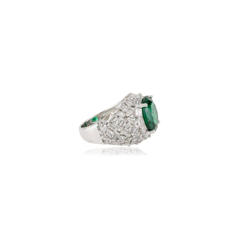 Bold Chunky ring in Sterling Silver with Green CZ Solitaire