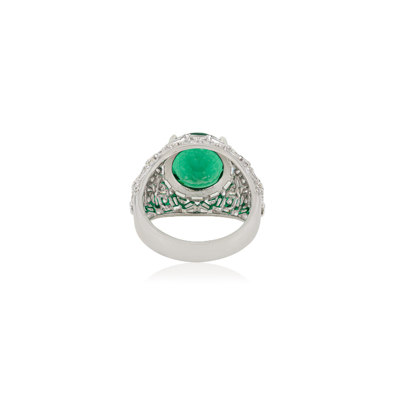 Bold Chunky ring in Sterling Silver with Green CZ Solitaire