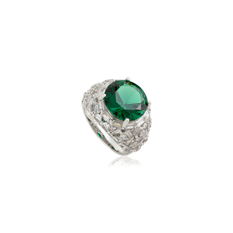 Bold Chunky ring in Sterling Silver with Green CZ Solitaire