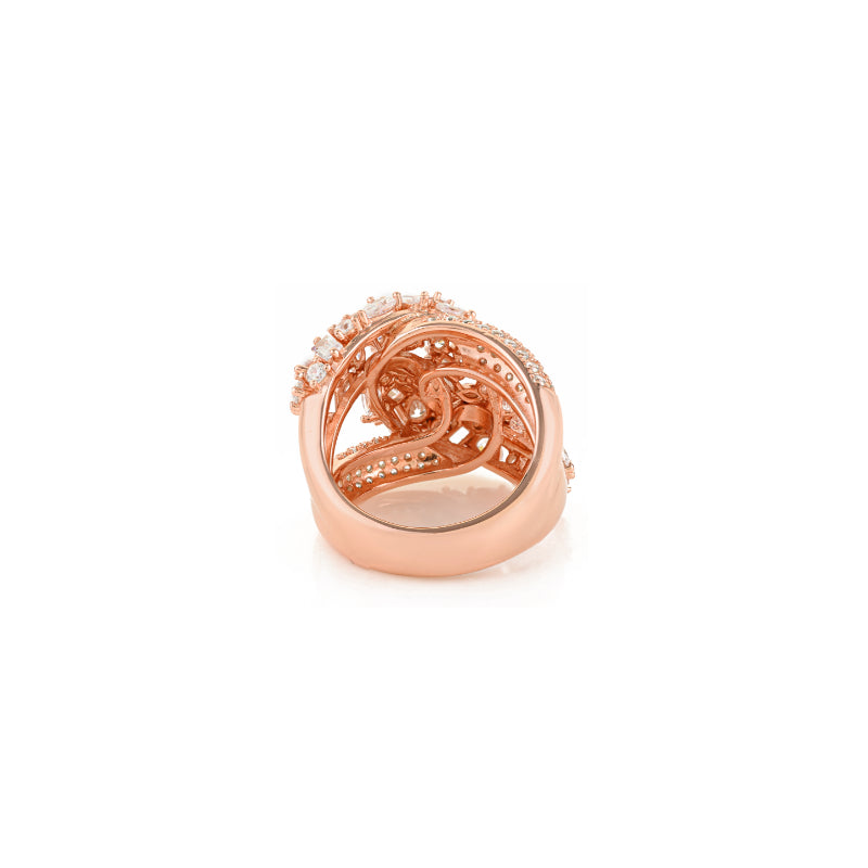 Multi Cut White CZ Studded Chunky Silver Ring 18k Rose Gold