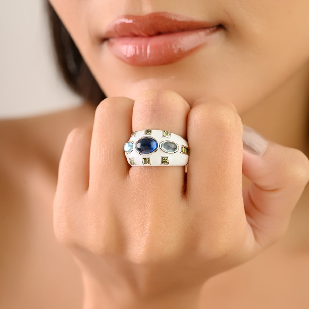 Sterling Silver Bold Colorful Chunky Designer Ring for Women