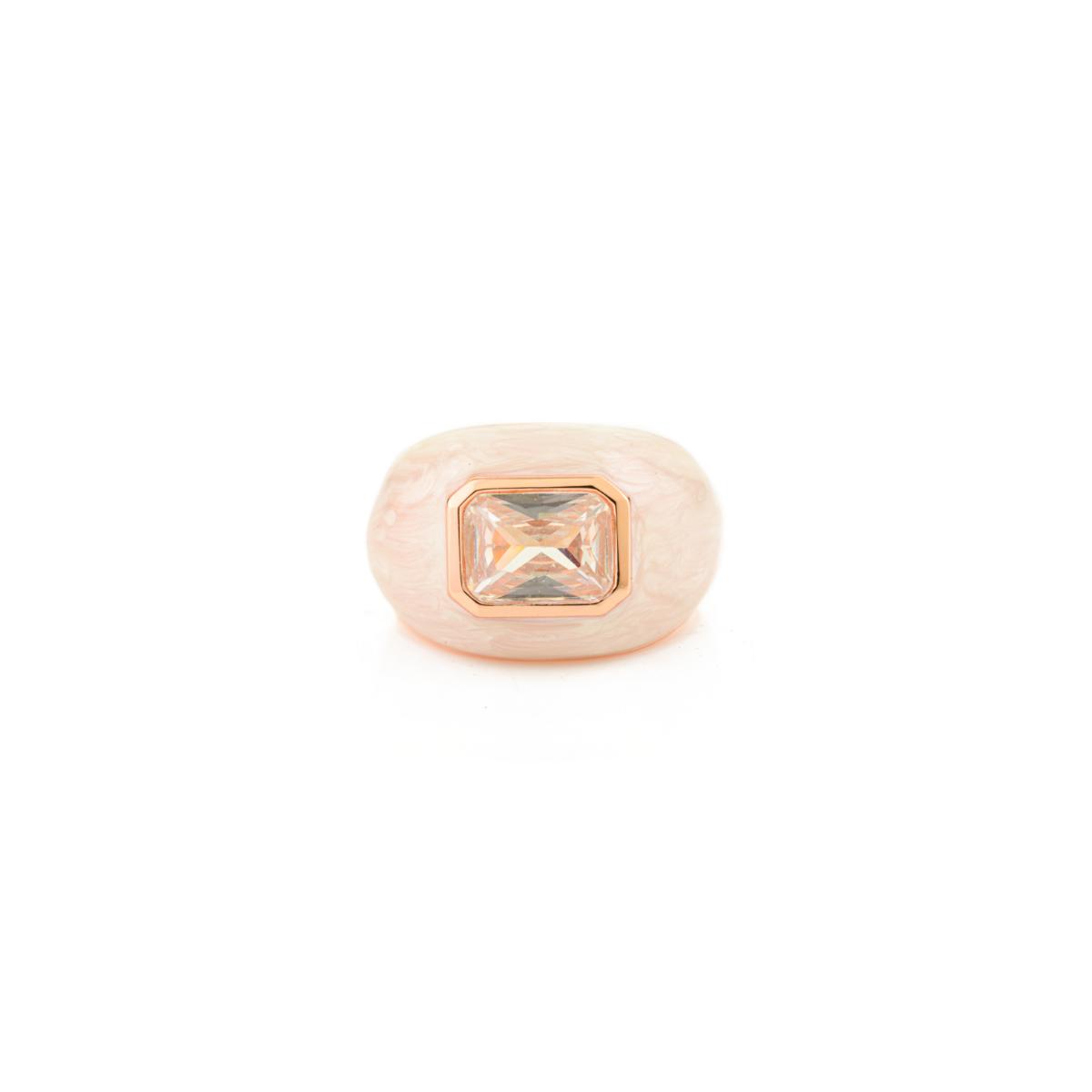 925 Sterling Silver Rose Gold Enamel Solitaire Ring