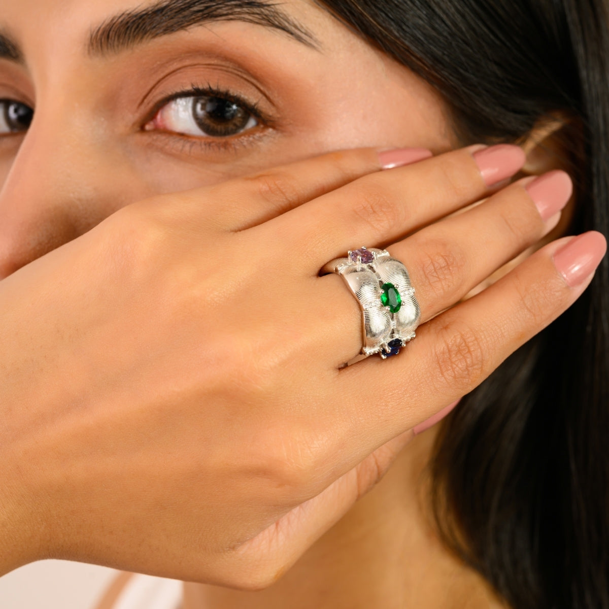 925 Sterling Silver Colourful Band Ring