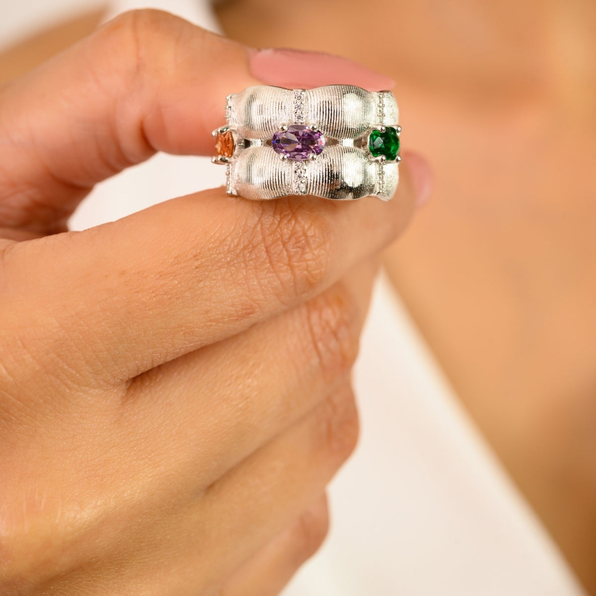 925 Sterling Silver Colourful Band Ring