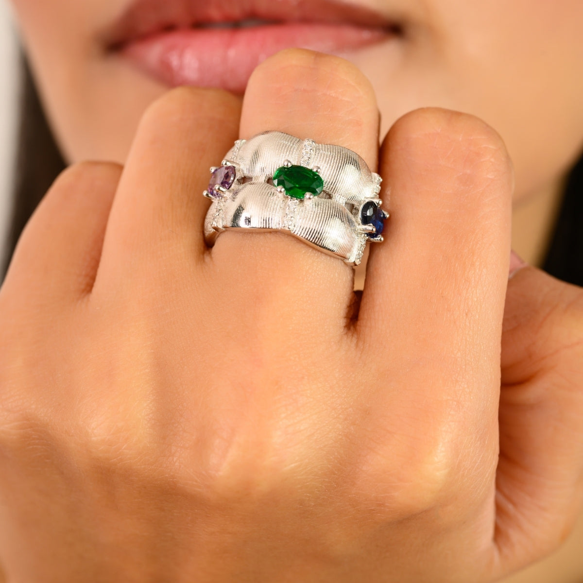 925 Sterling Silver Colourful Band Ring