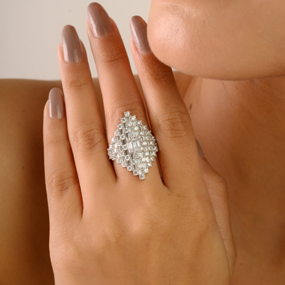 Retro Art Deco Style Silver Ring with CZ Studded