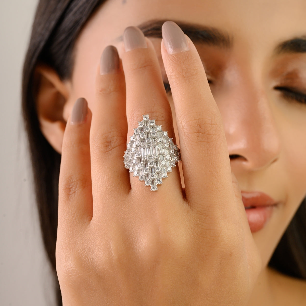 Retro Art Deco Style Silver Ring with CZ Studded