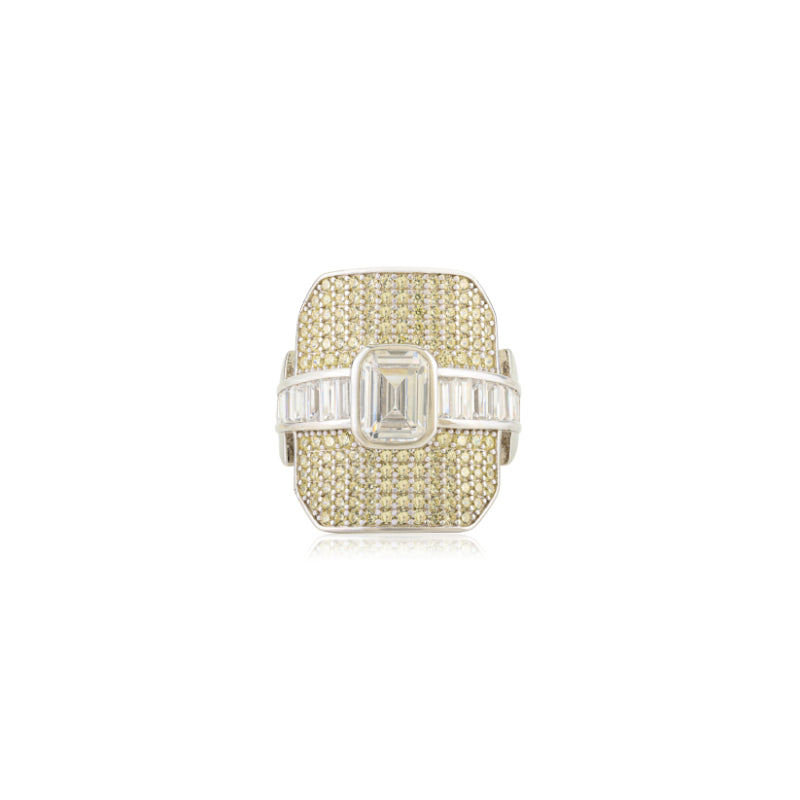 Luxurious Art Deco Silver Ring with Baguette CZ