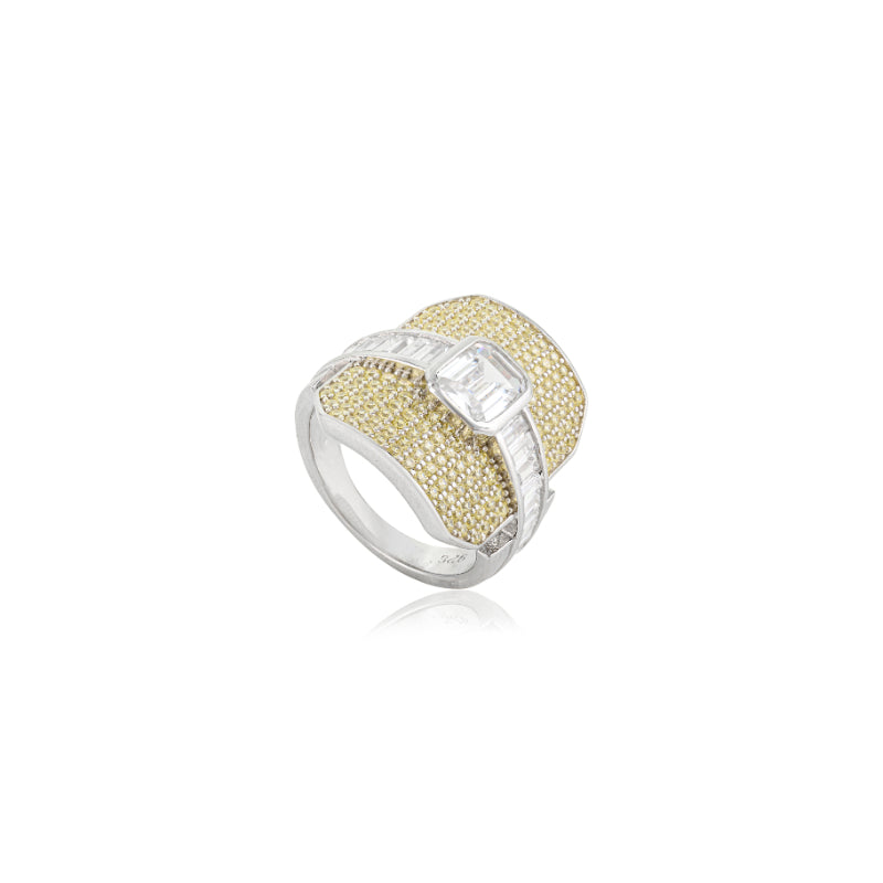 Luxurious Art Deco Silver Ring with Baguette CZ