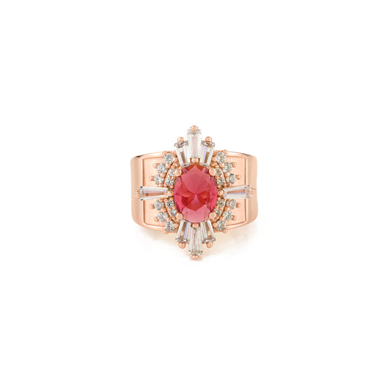 18k Rose Gold Art Deco Chunky Silver Ring Red Oval