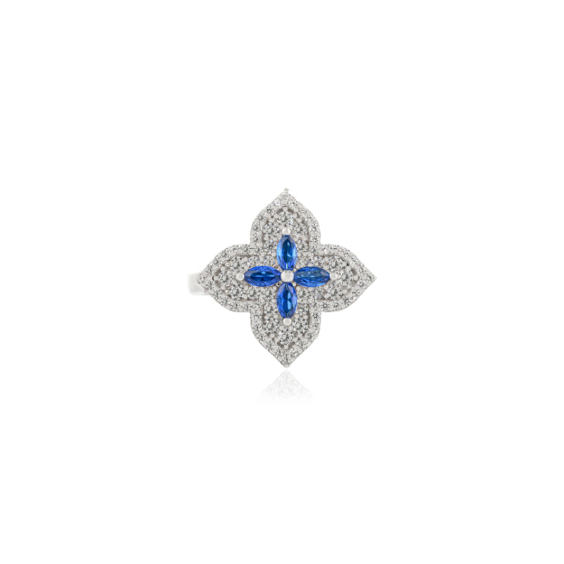 Nature Inspired Floral Minimalist Silver Ring - Blue