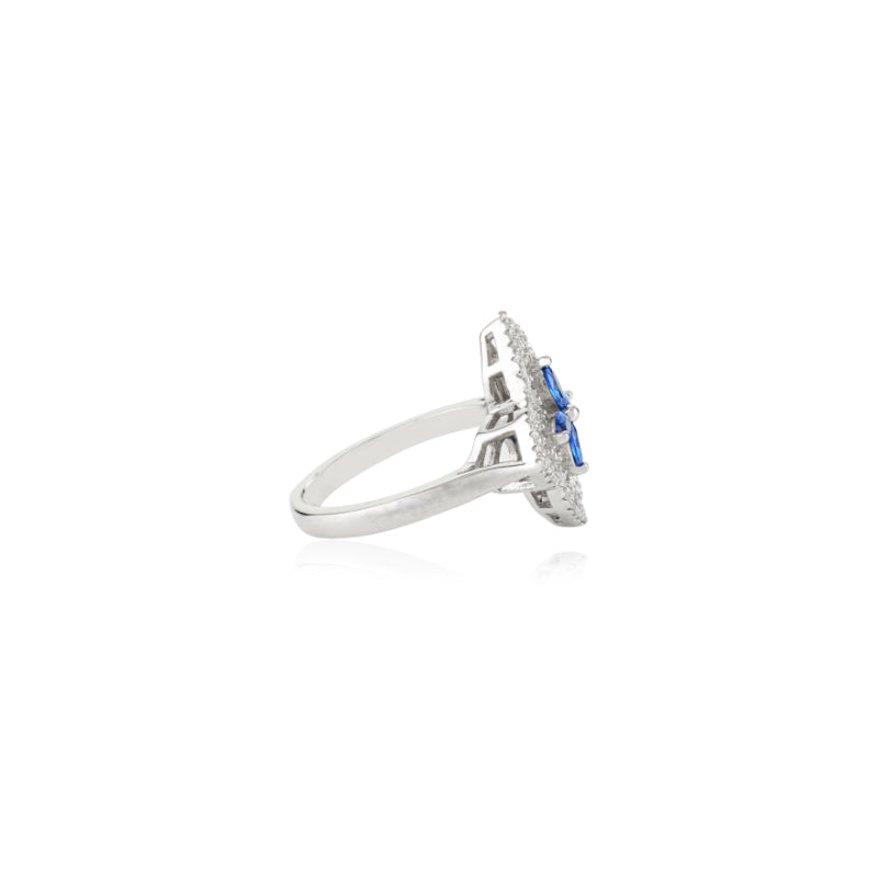 Nature Inspired Floral Minimalist Silver Ring - Blue
