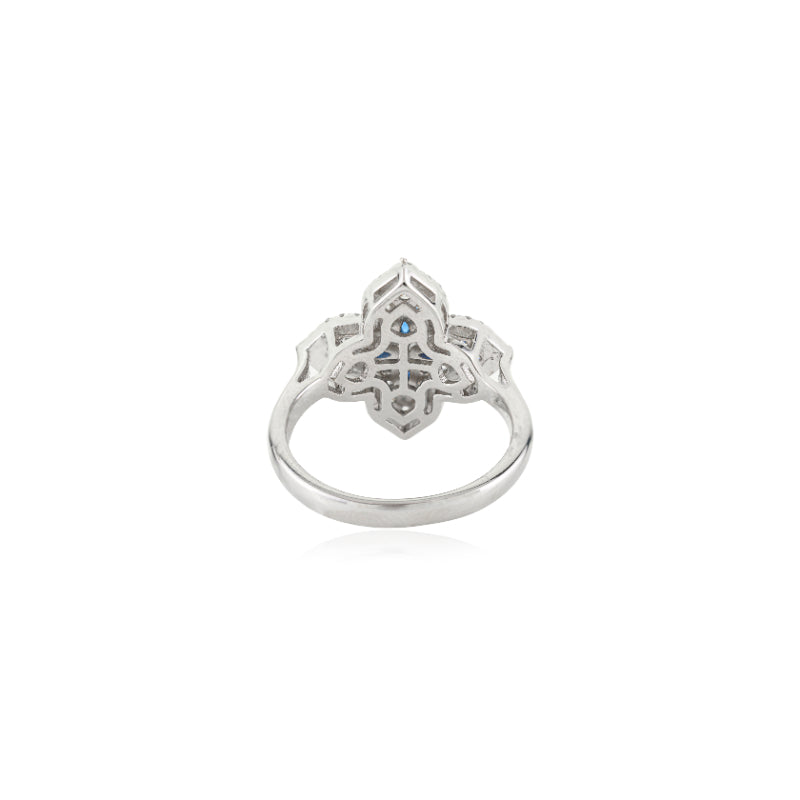 Nature Inspired Floral Minimalist Silver Ring - Blue