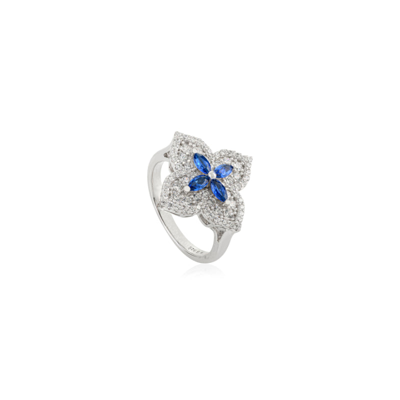 Nature Inspired Floral Minimalist Silver Ring - Blue