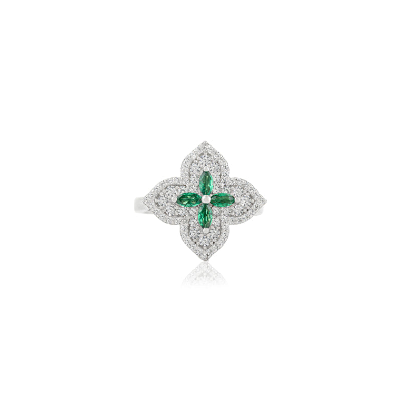 Nature Inspired Floral Minimalist Silver Ring - Green