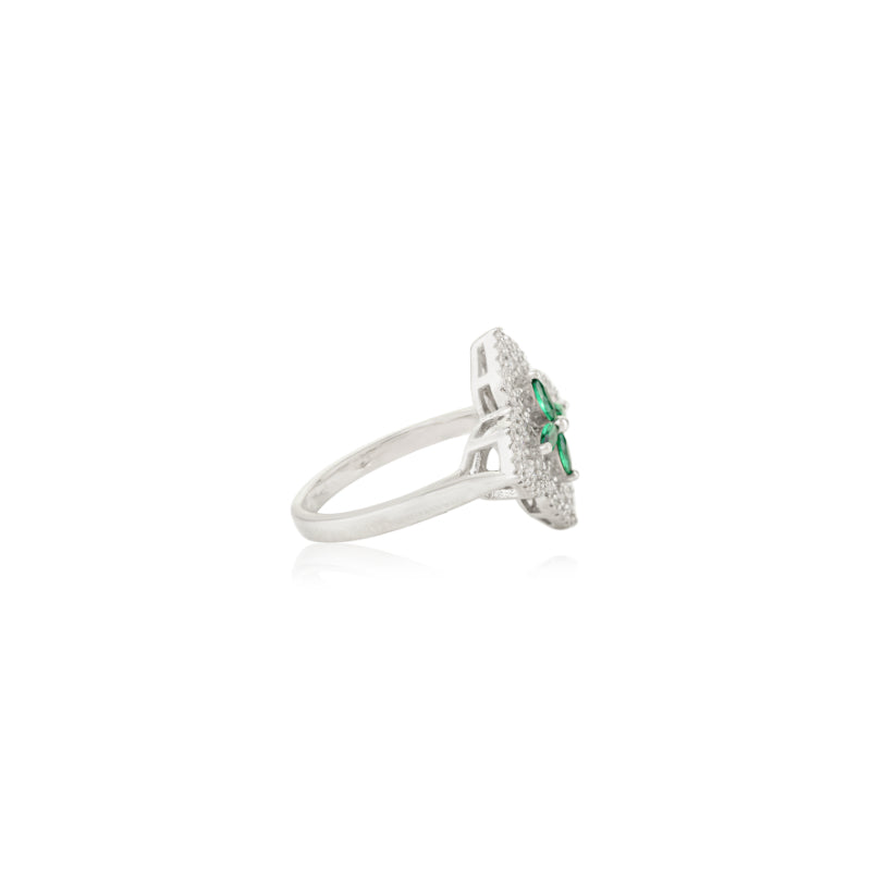 Nature Inspired Floral Minimalist Silver Ring - Green