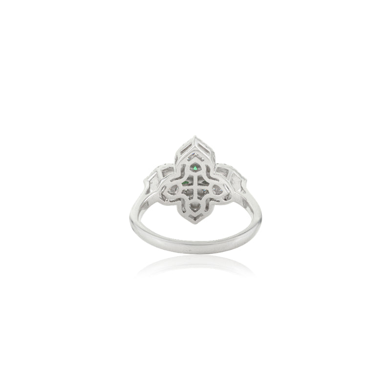 Nature Inspired Floral Minimalist Silver Ring - Green