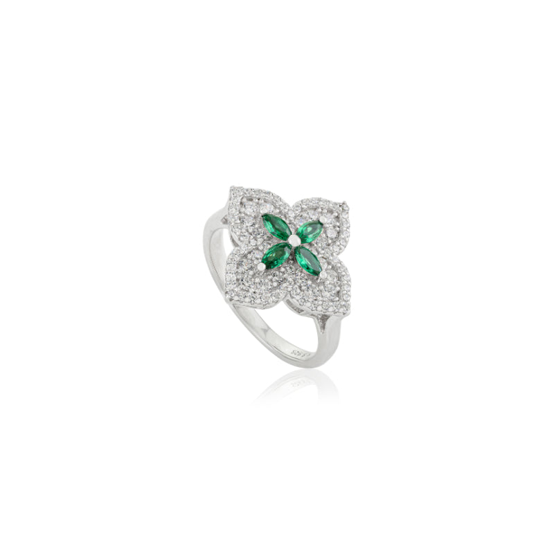 Nature Inspired Floral Minimalist Silver Ring - Green