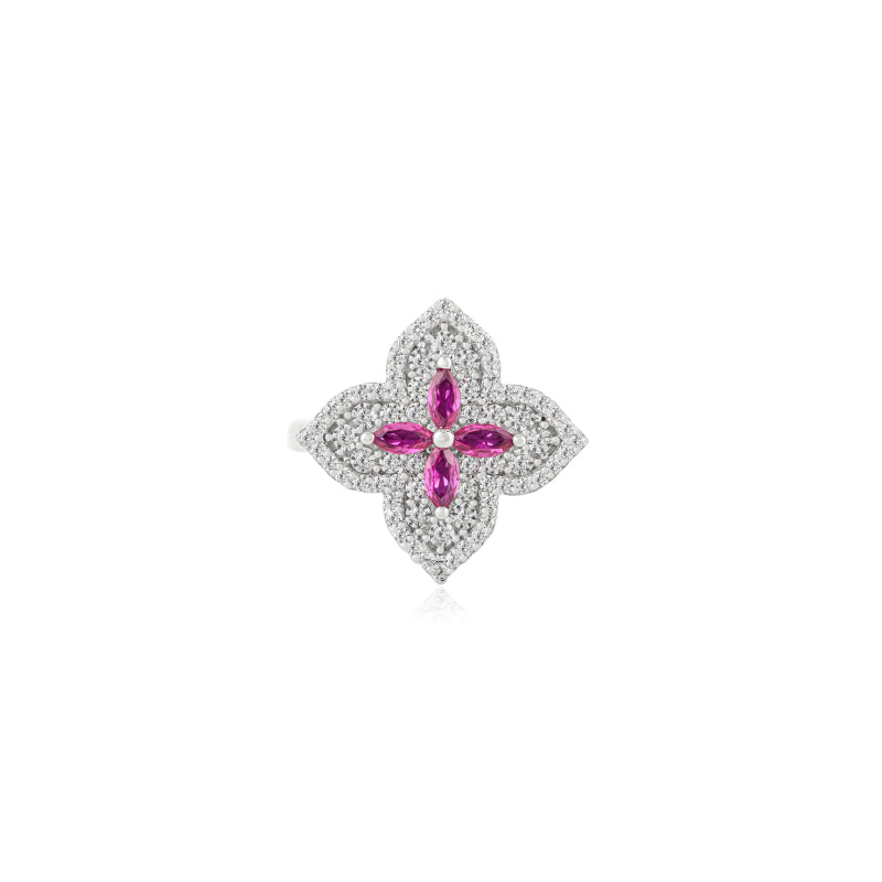 Nature Inspired Floral Minimalist Silver Ring - Pink