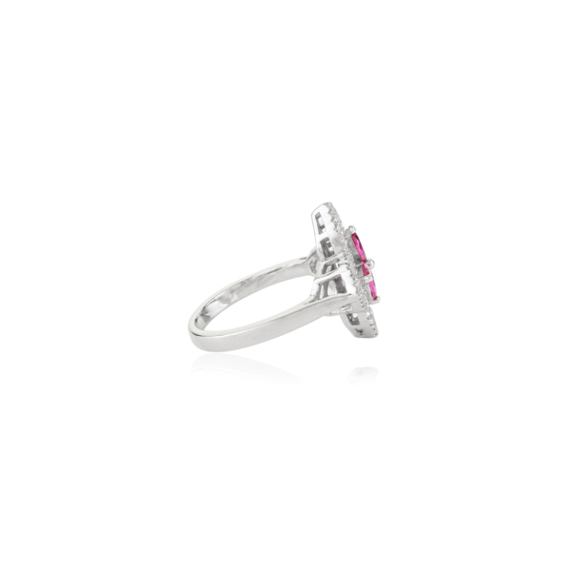 Nature Inspired Floral Minimalist Silver Ring - Pink