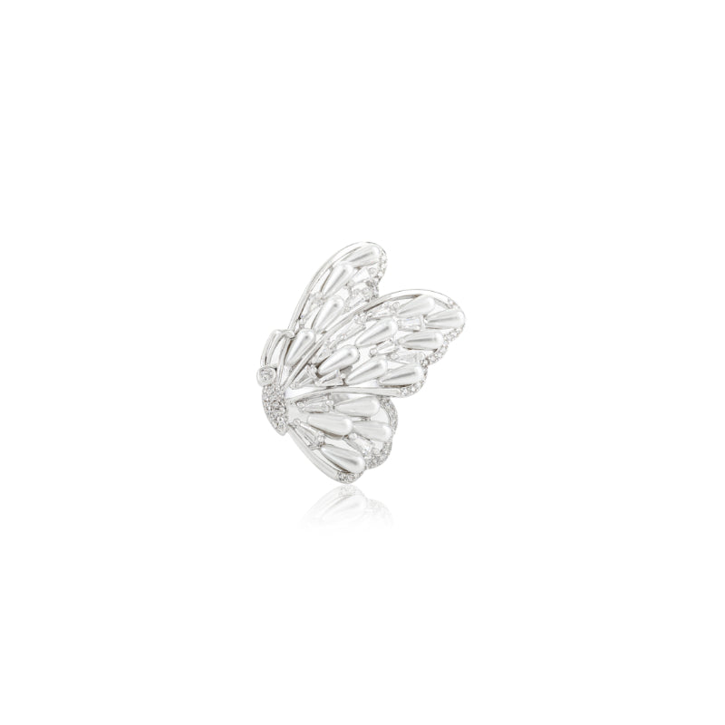 Chunky Butterfly Ring with White Crystal and Pearl