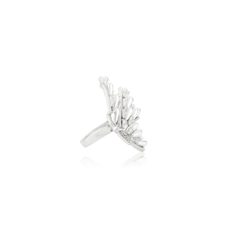 Chunky Butterfly Ring with White Crystal and Pearl