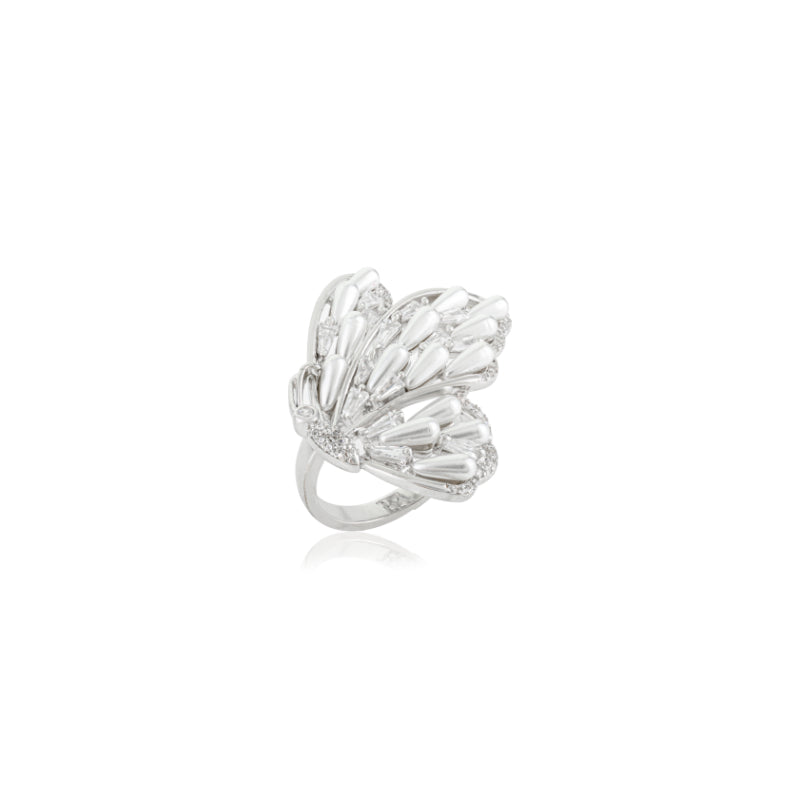 Chunky Butterfly Ring with White Crystal and Pearl