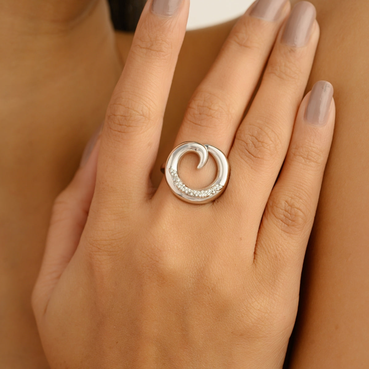 White CZ Studded Minimalist Ring for Daily and Party Wear