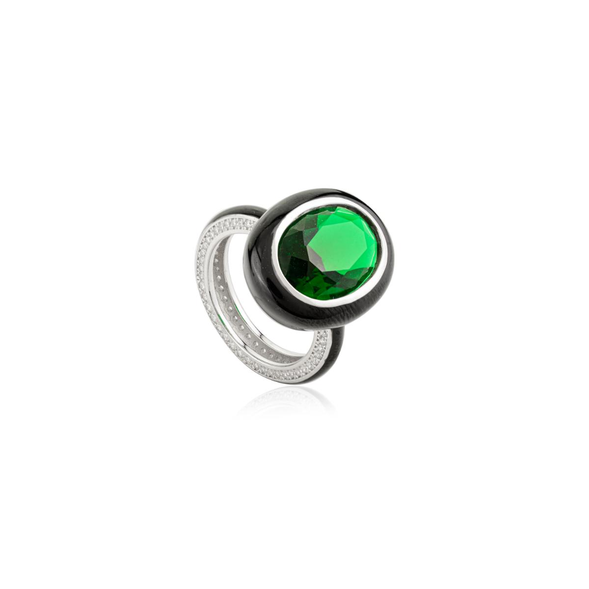 925 Sterling Silver Green Oval Retro Ring