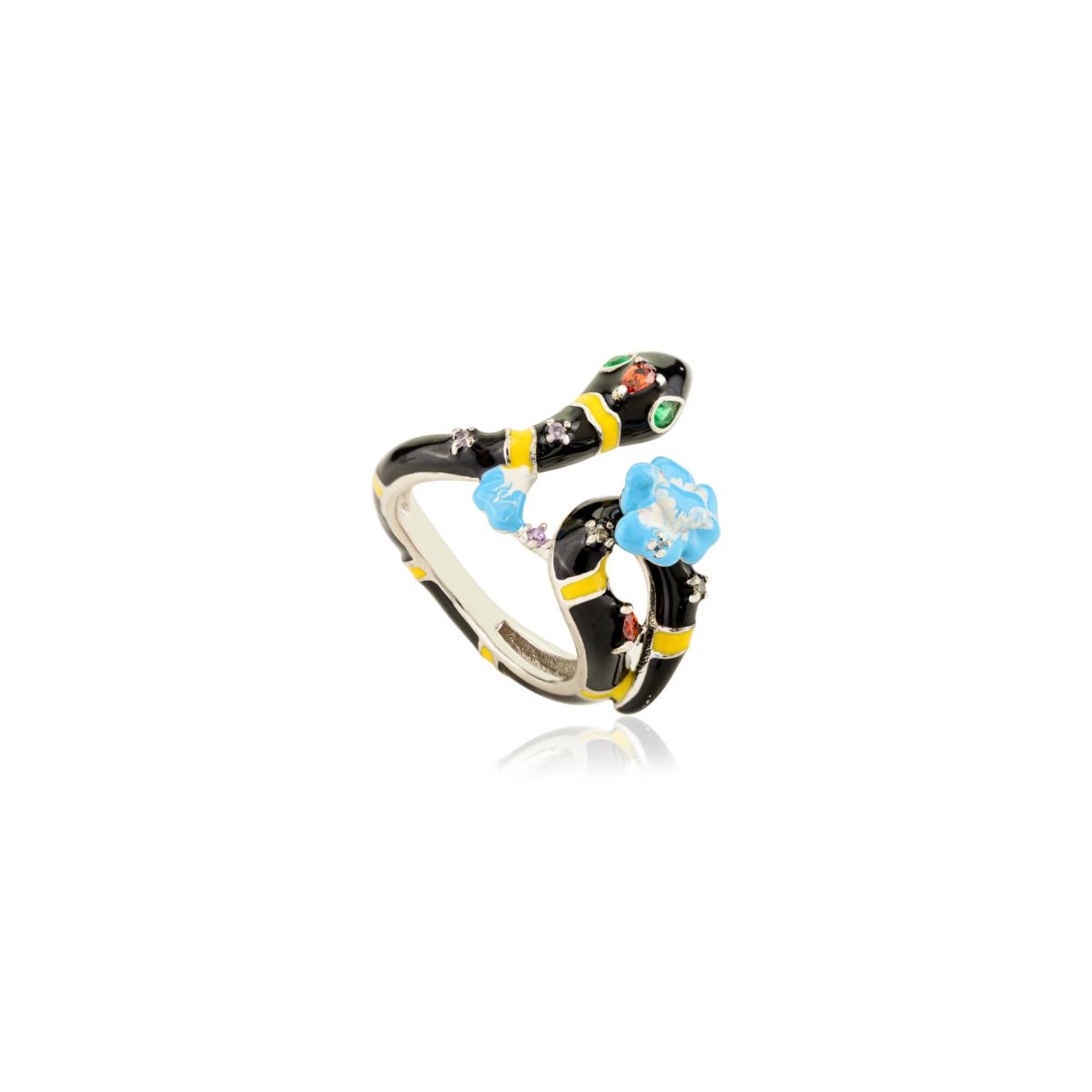 925 Sterling Silver Multi Color Enamel Snake Ring