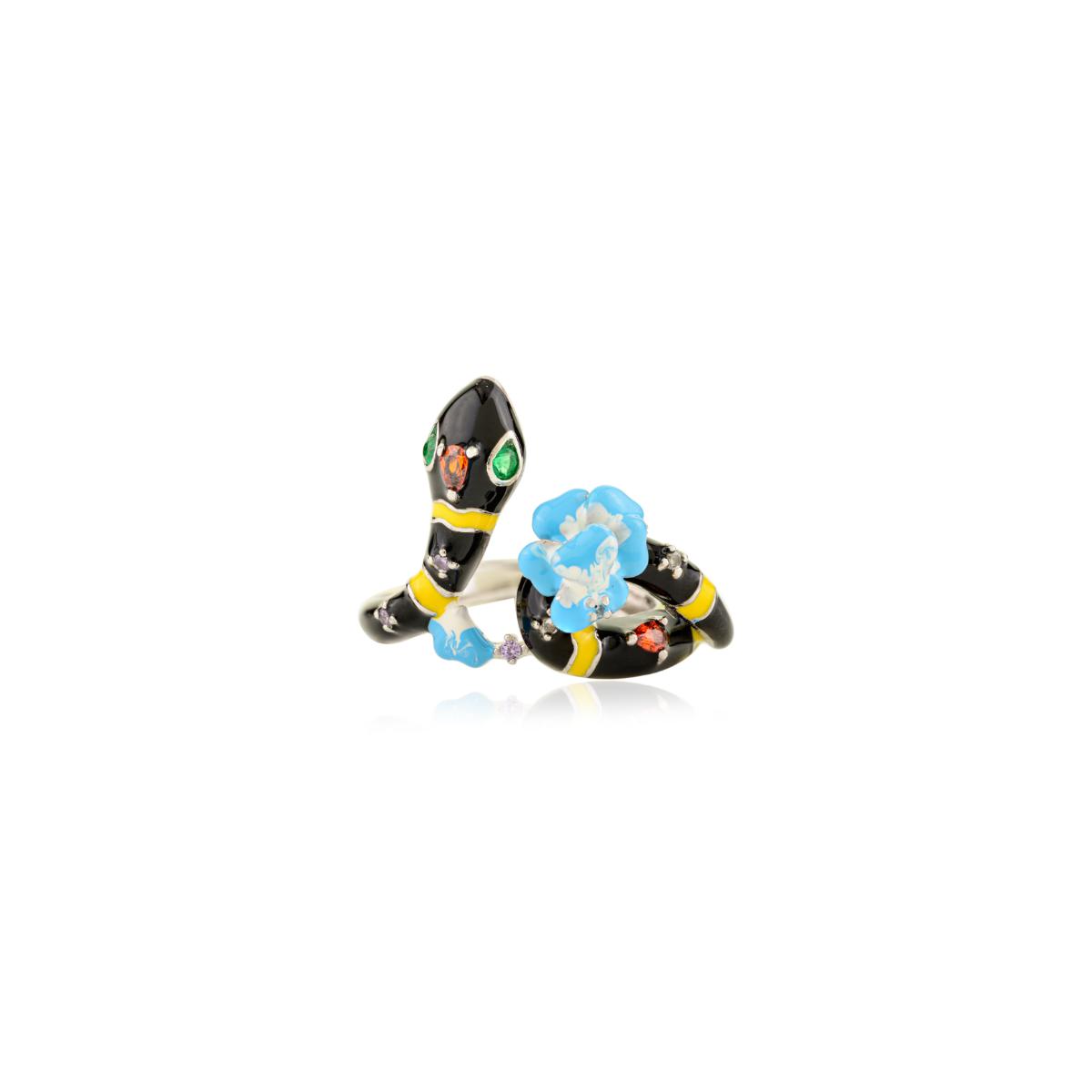 925 Sterling Silver Multi Color Enamel Snake Ring