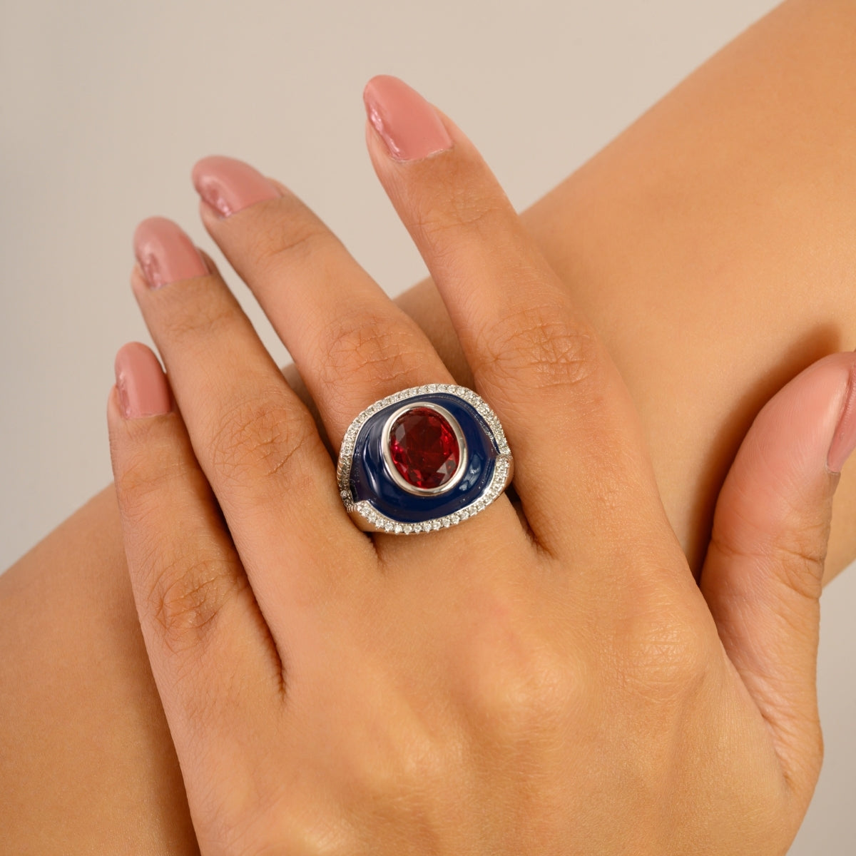 925 Sterling Silver Blue Halo Signet Ring