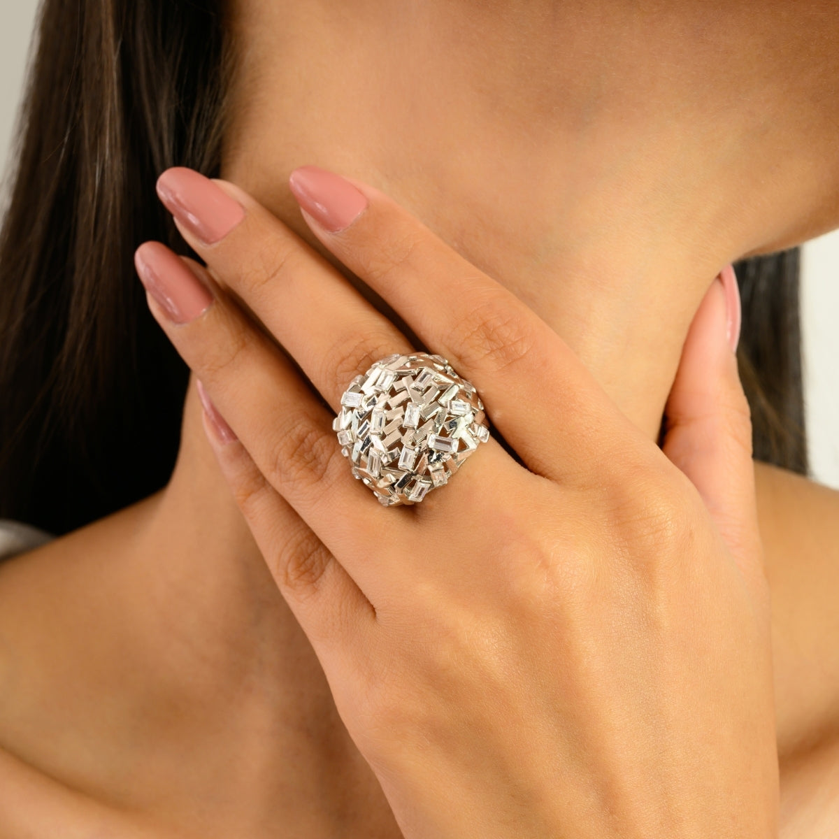 925 Sterling Silver Baguettes Random Cluster Ring