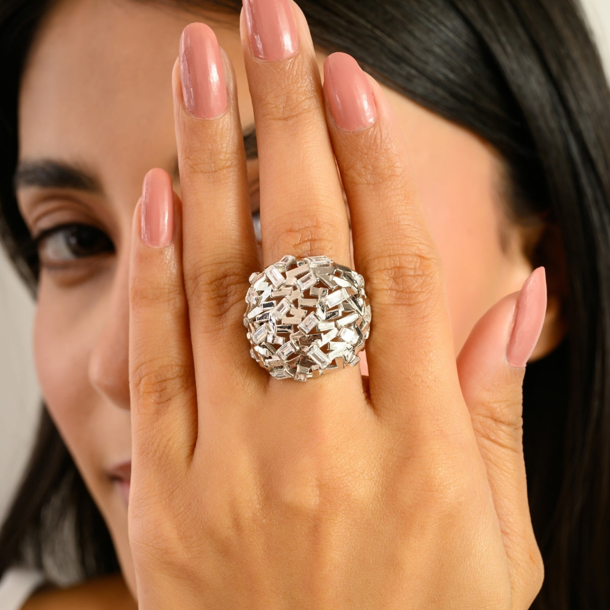 925 Sterling Silver Baguettes Random Cluster Ring