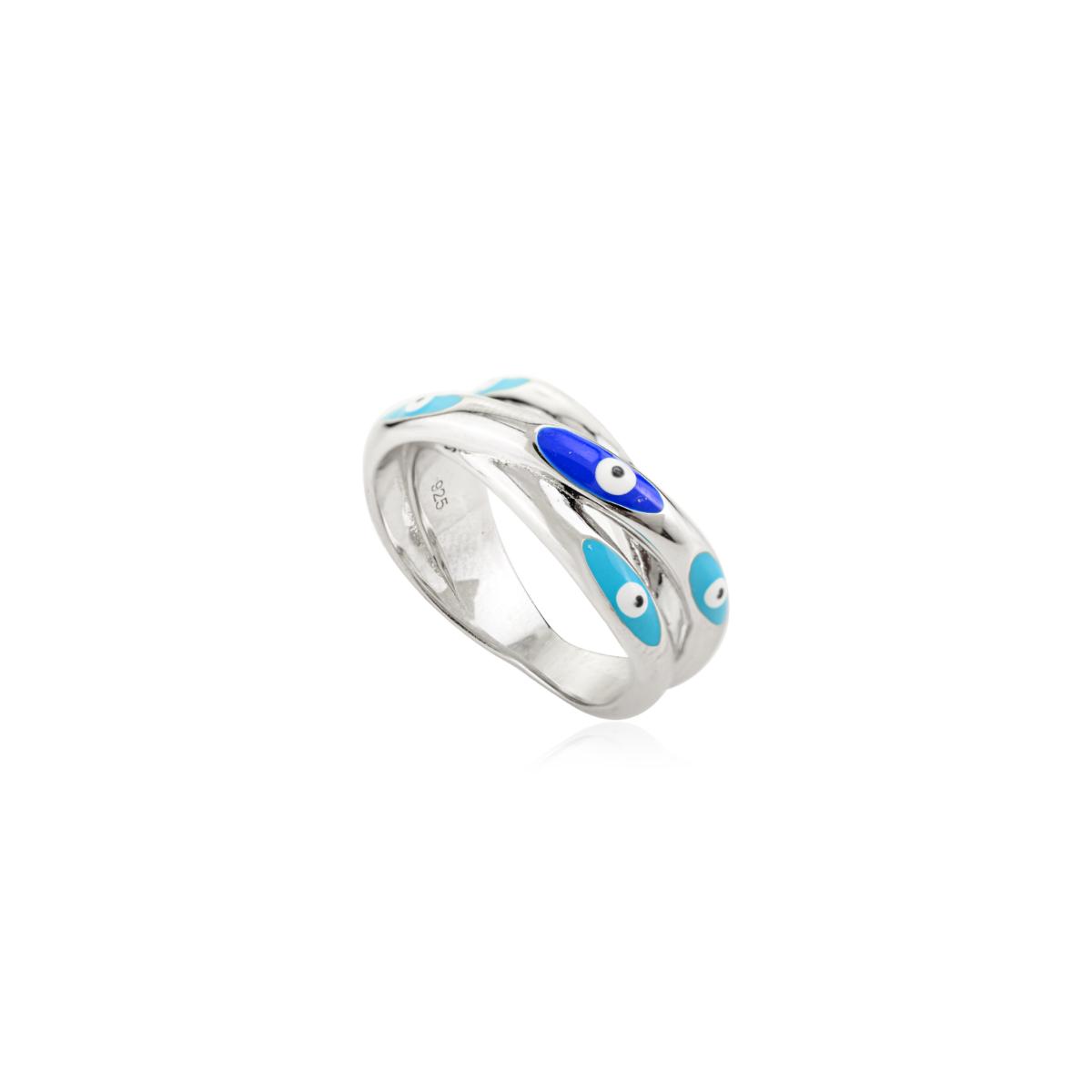 925 Sterling Silver Evil Eye Overlapping Ring