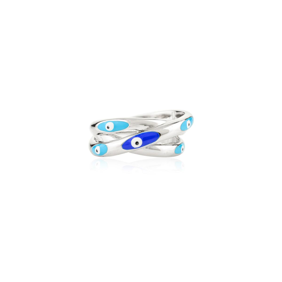 925 Sterling Silver Evil Eye Overlapping Ring