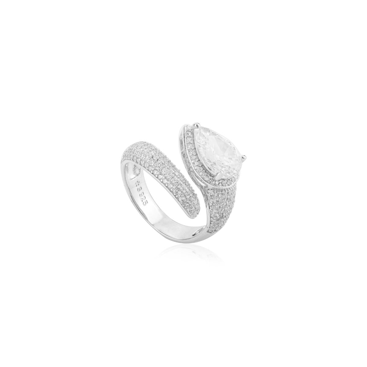 925 Sterling Silver White Diamond Bypass Open Ring