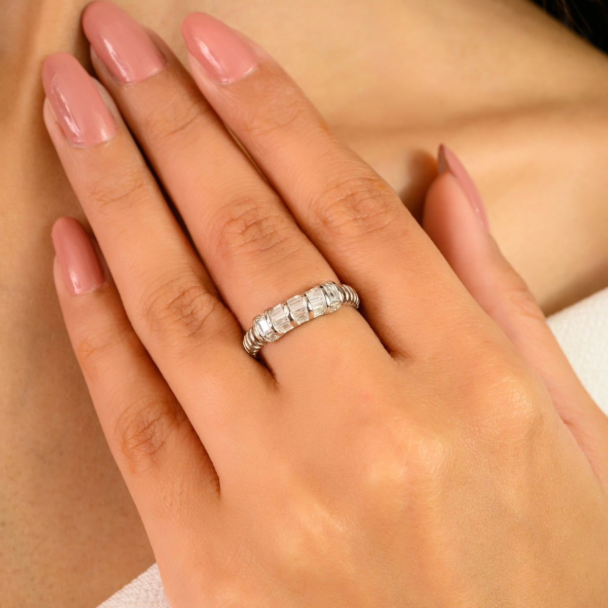 925 Sterling Silver White Diamond Three Stone Minimal Ring