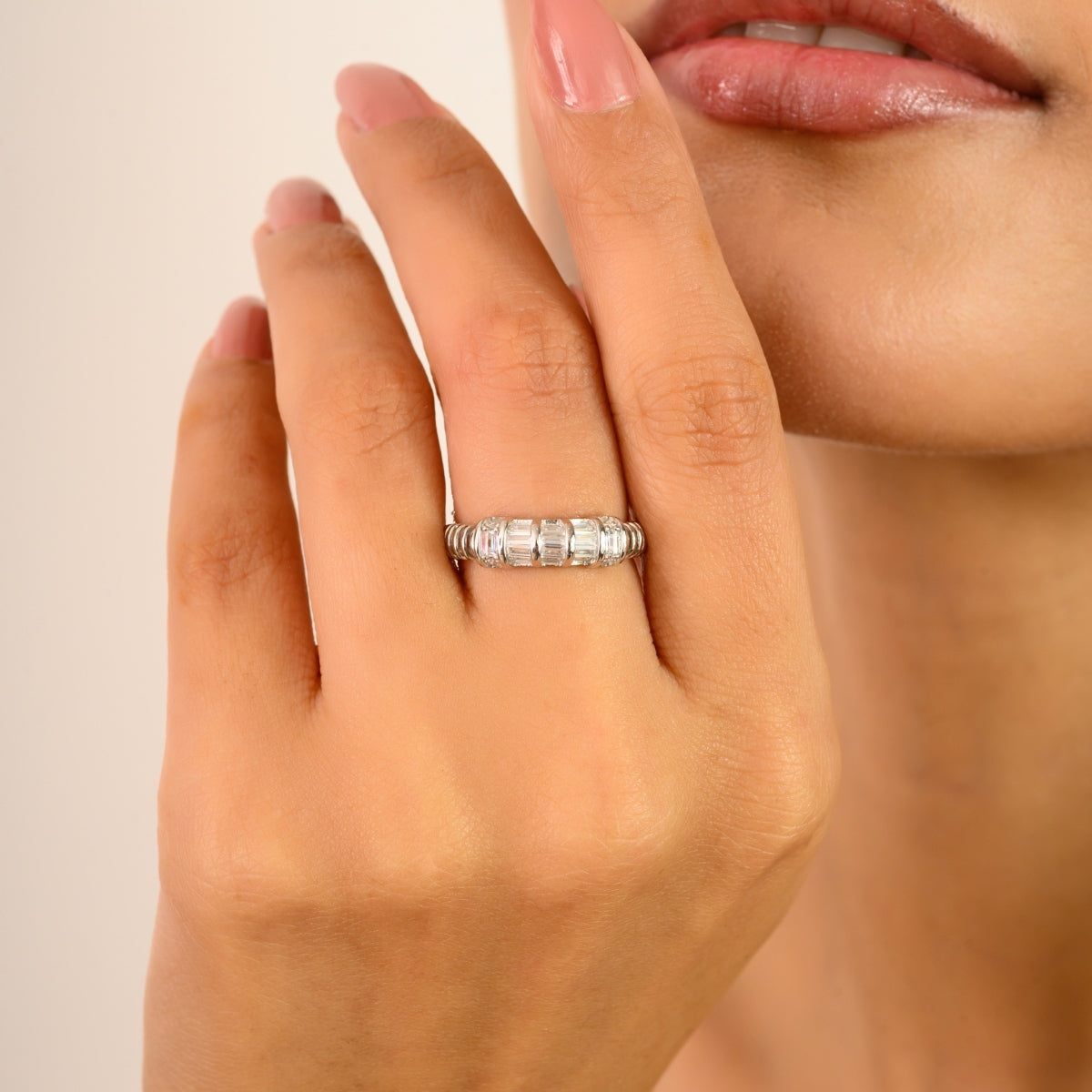 925 Sterling Silver White Diamond Three Stone Minimal Ring