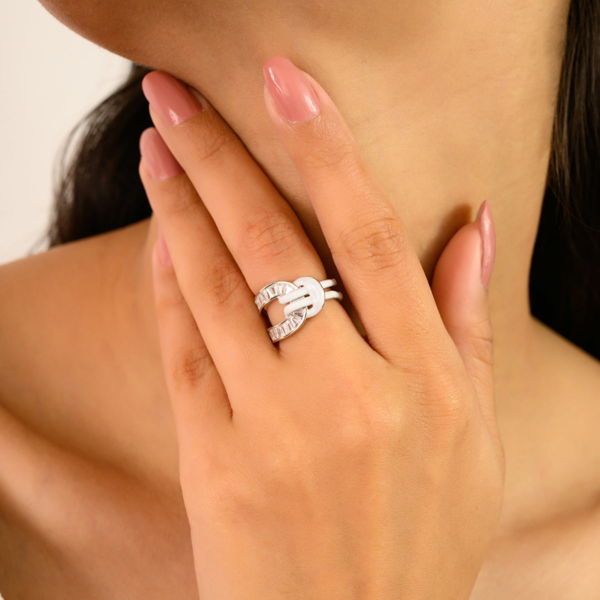 925 Sterling Silver White Enamel Knot Ring