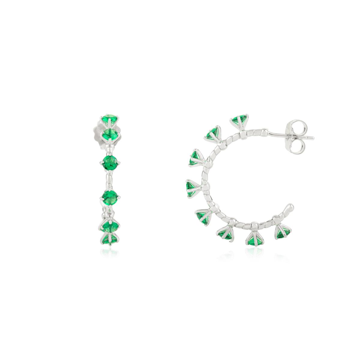 925 Silver White and Green CZ Semi Hoop Earrings