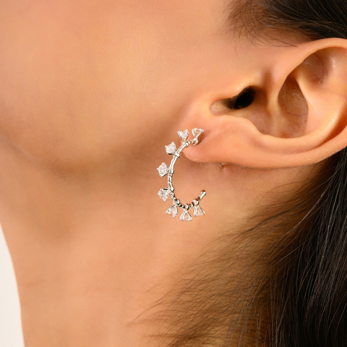 925 Silver White CZ Semi Hoop Earrings