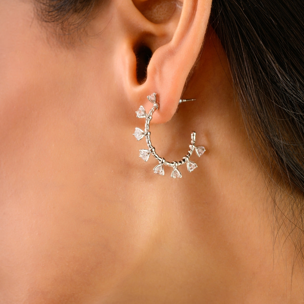 925 Silver White CZ Semi Hoop Earrings