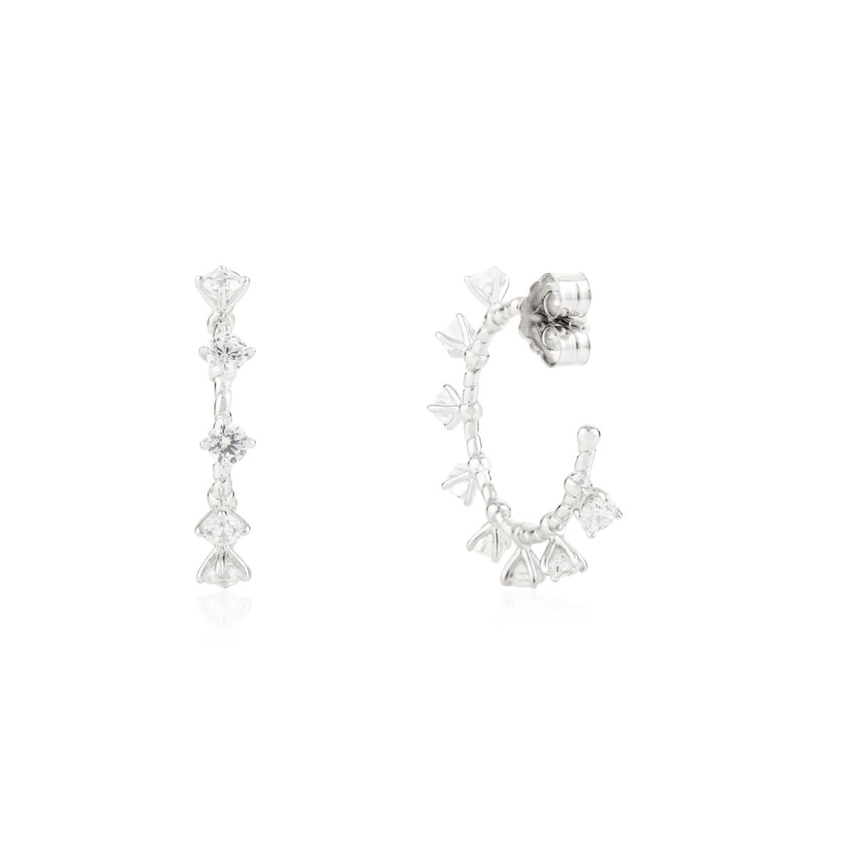 925 Silver White CZ Semi Hoop Earrings