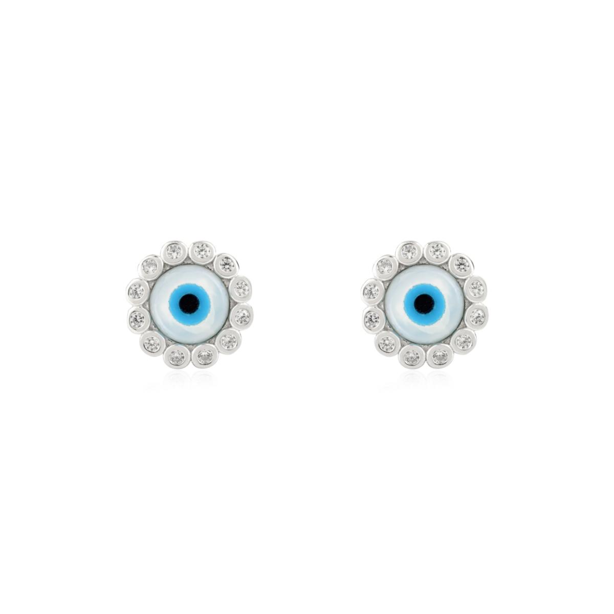 925 Silver White CZ Evil Eye Stud Earrings