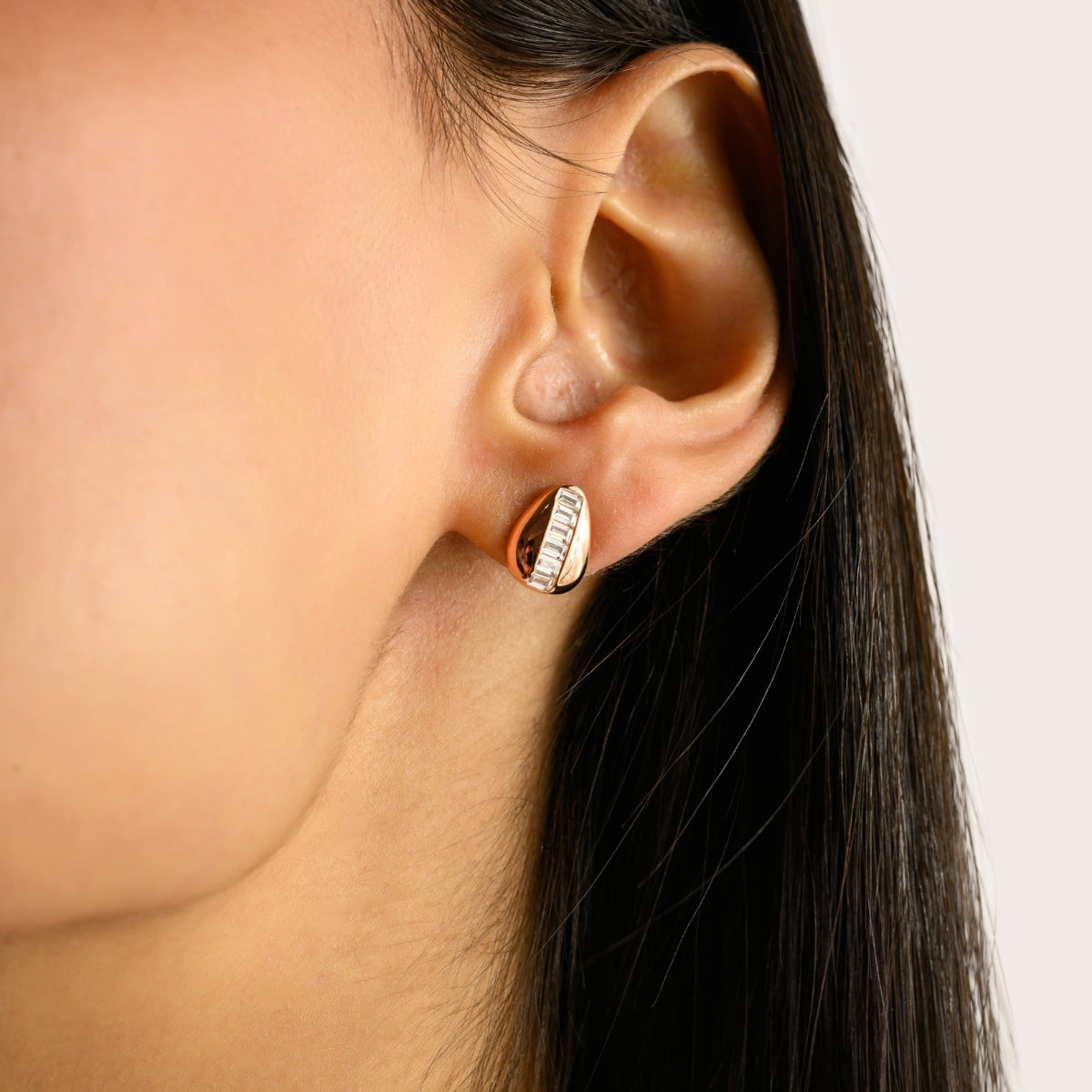 925 Silver Rose Gold Plated White CZ Stud Earrings