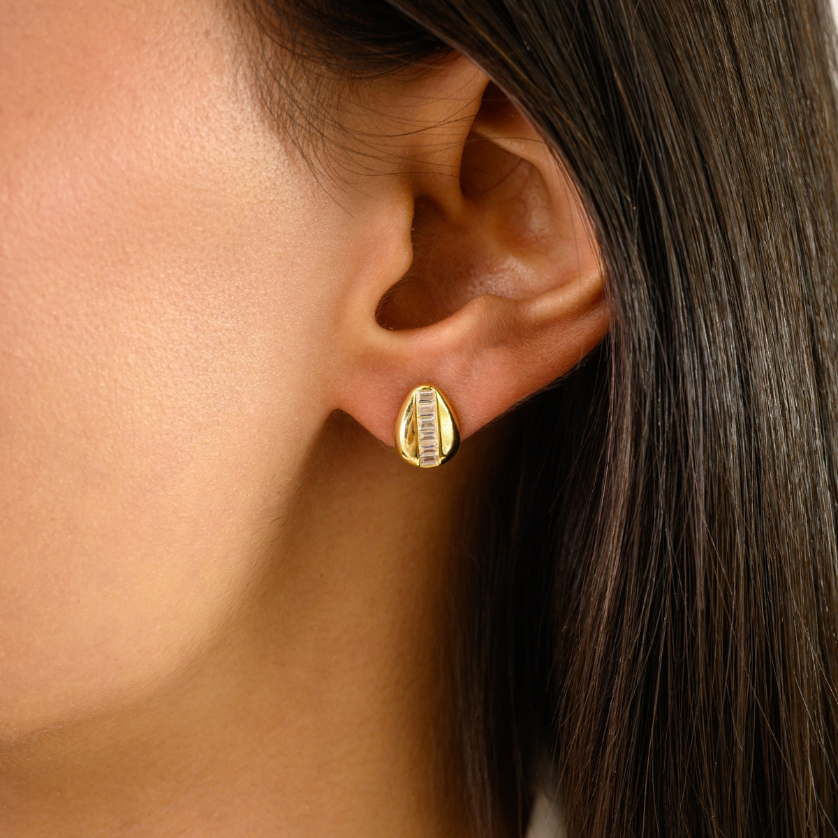 925 Silver Yellow Gold Plated White CZ Stud Earrings