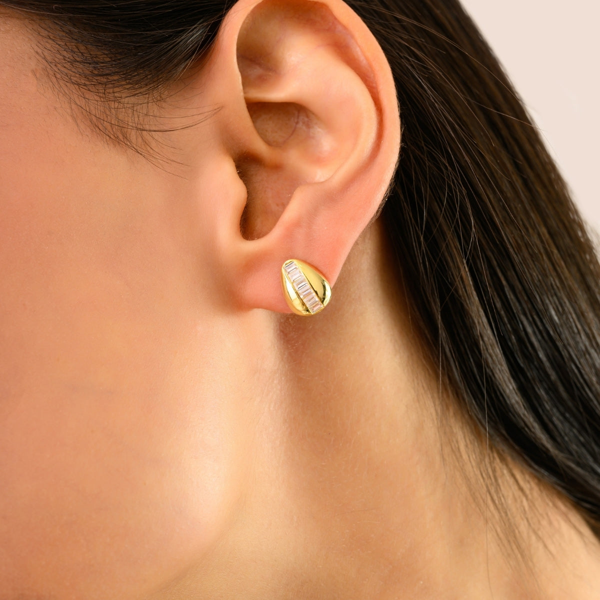 925 Silver Yellow Gold Plated White CZ Stud Earrings